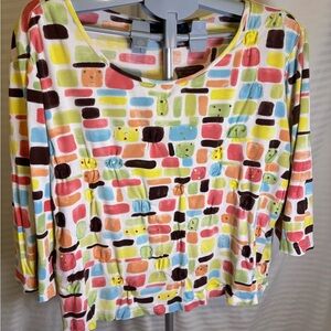 Westbound Multicolor Brick Pattern Long Sleeve Top